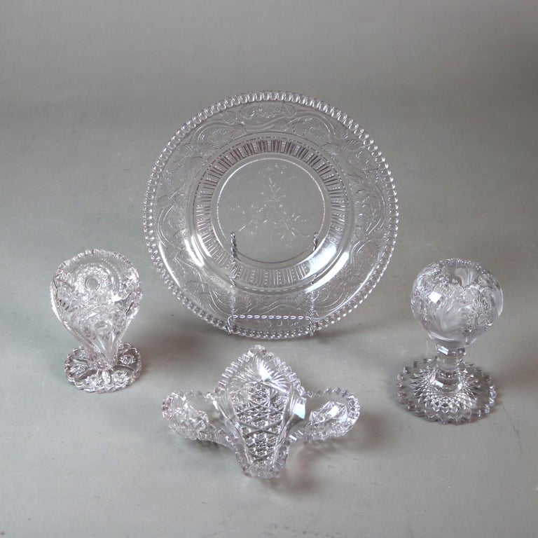 Four Antique Amethyst Pressed Glass Pieces 19thC