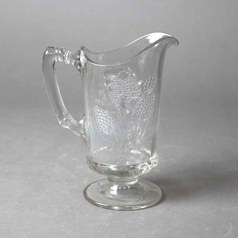 Five Antique Etched and Pressed Glass Water Pitchers 19thC