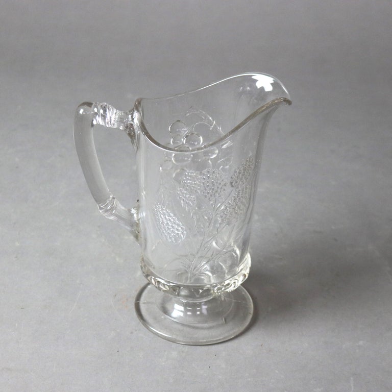 Five Antique Etched and Pressed Glass Water Pitchers 19thC