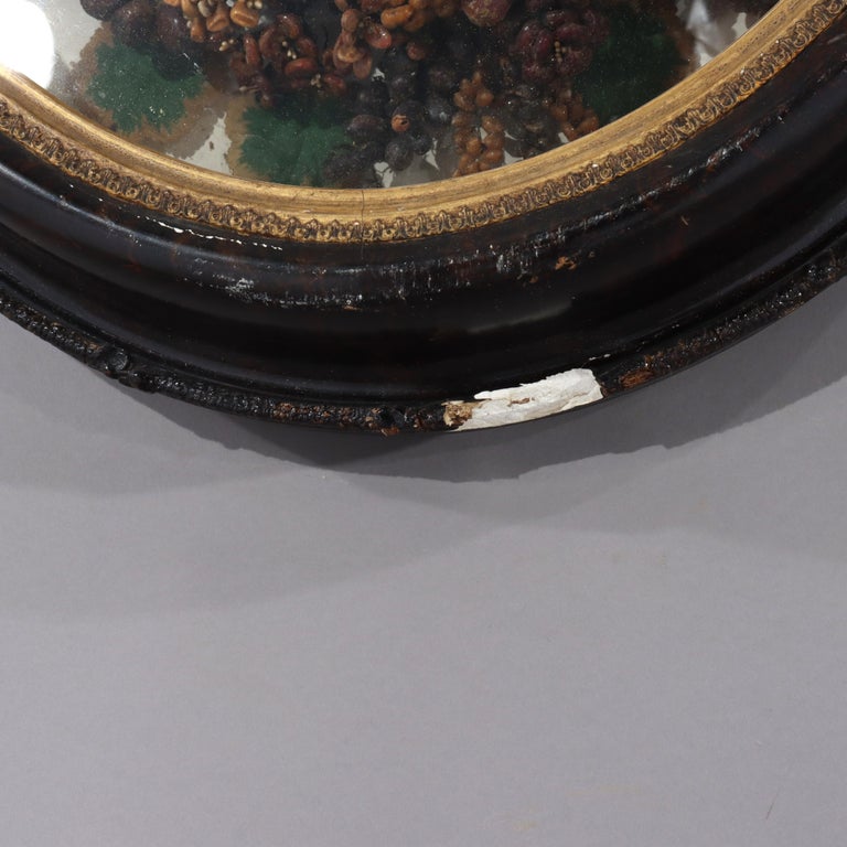 Antique Victorian Shadow Box Wall Hanging With Wax Wreath C1900