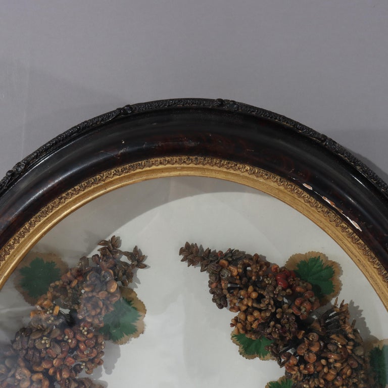 Antique Victorian Shadow Box Wall Hanging With Wax Wreath C1900