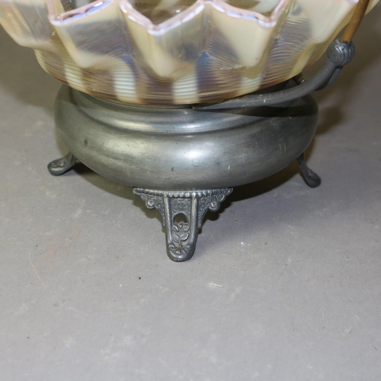 Antique Swirled Opalescent Ruffled Rim Art Glass Bride’s Basket C1890