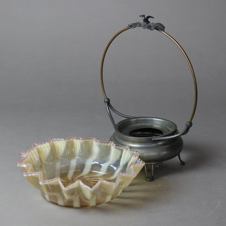 Antique Swirled Opalescent Ruffled Rim Art Glass Bride’s Basket C1890