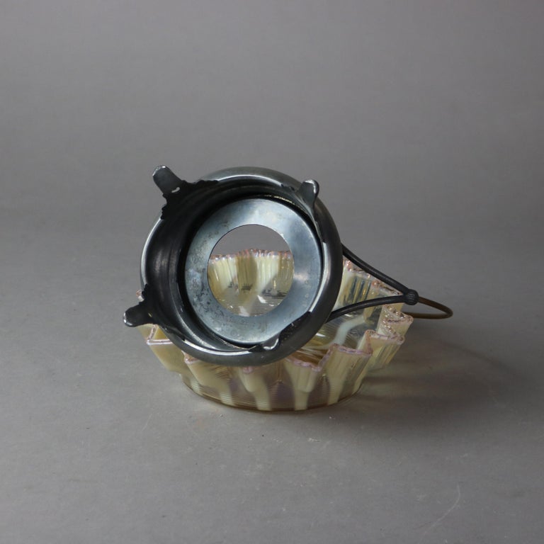 Antique Swirled Opalescent Ruffled Rim Art Glass Bride’s Basket C1890