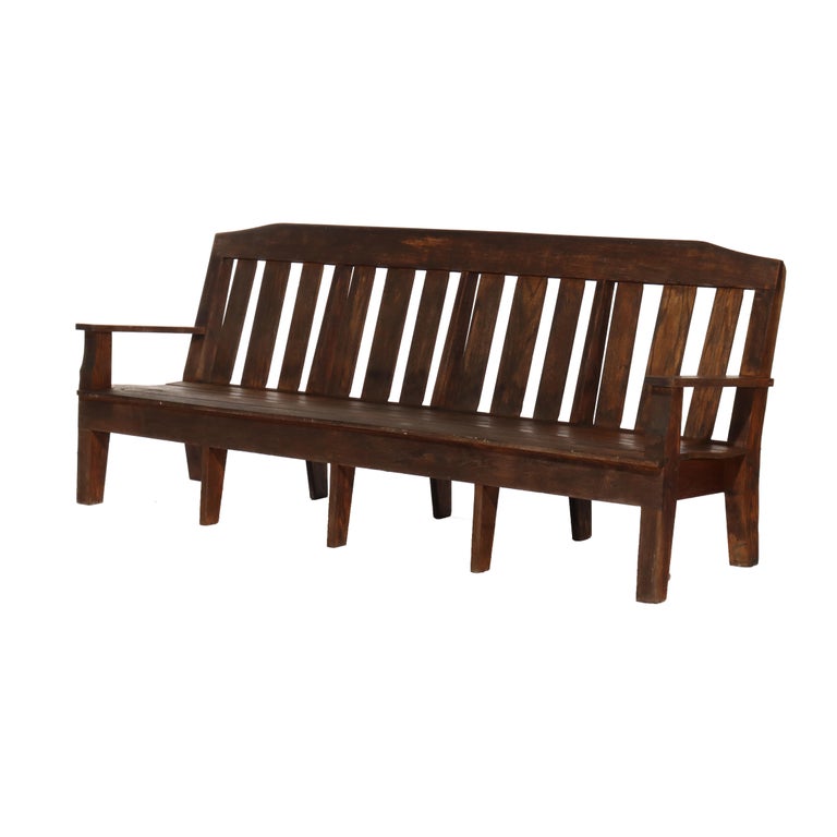 Antique Stickley School Arts & Crafts Oak 8' Long Bench C1920