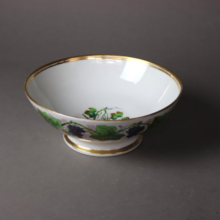 Antique French Limoges Hand Painted & Gilt Porcelain Grape Vine Punch Bowl C1890