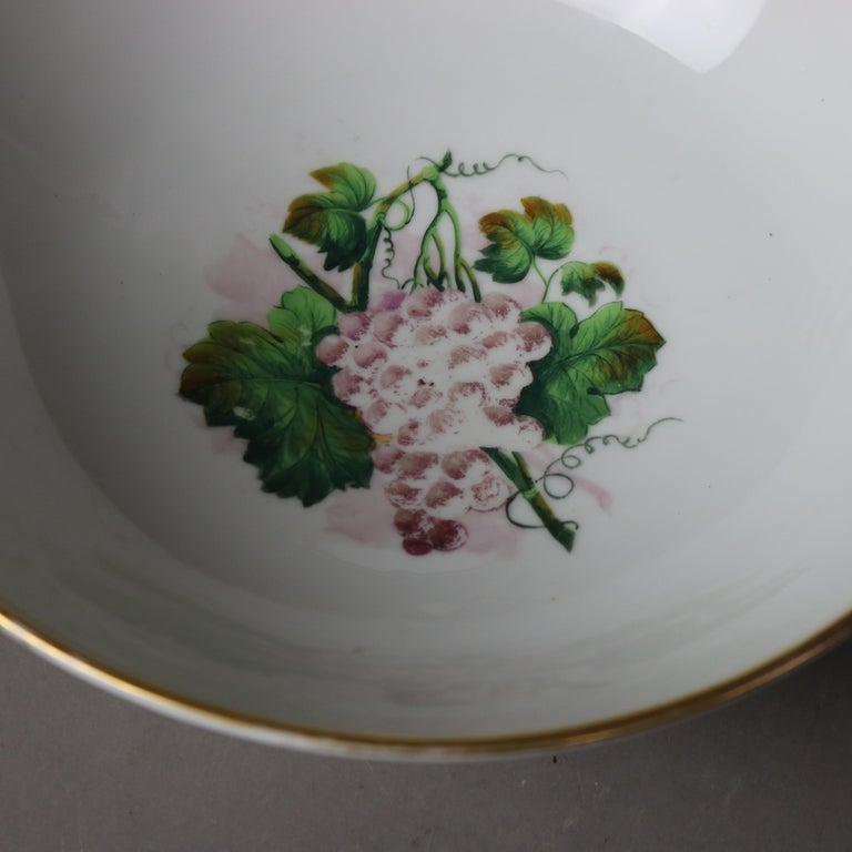Antique French Limoges Hand Painted & Gilt Porcelain Grape Vine Punch Bowl C1890