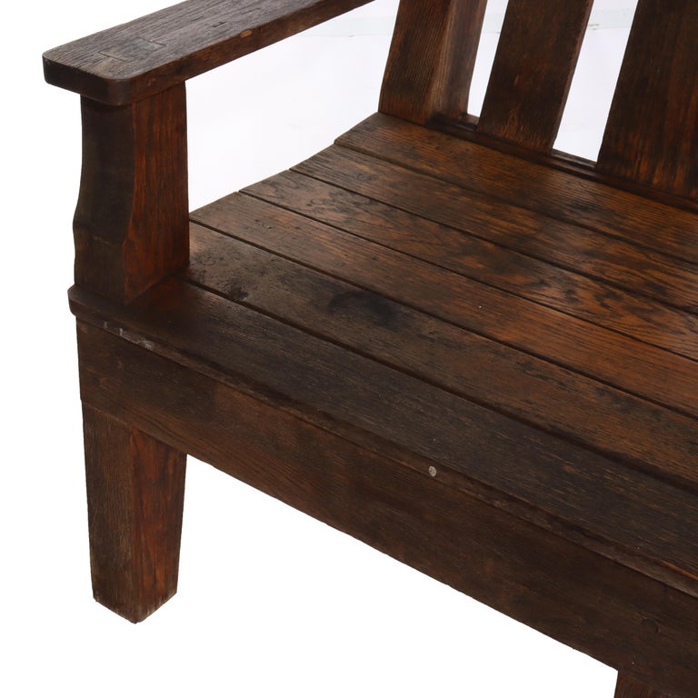 Antique Stickley School Arts & Crafts Oak 8' Long Bench C1920