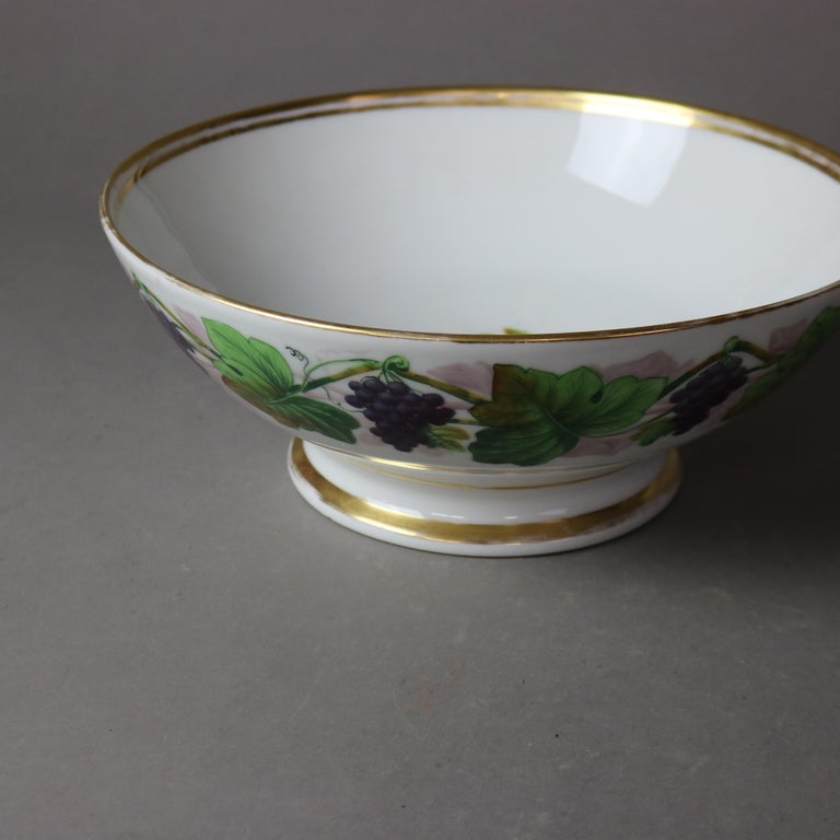 Antique French Limoges Hand Painted & Gilt Porcelain Grape Vine Punch Bowl C1890