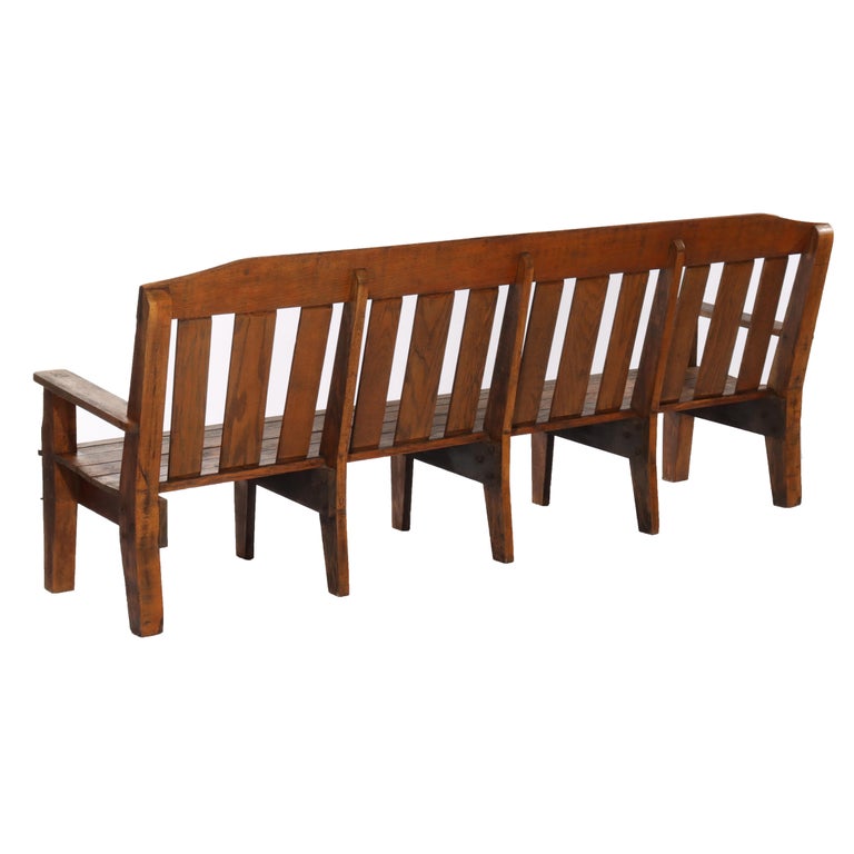 Antique Stickley School Arts & Crafts Oak 8' Long Bench C1920