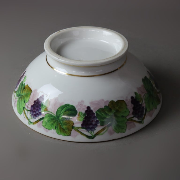 Antique French Limoges Hand Painted & Gilt Porcelain Grape Vine Punch Bowl C1890