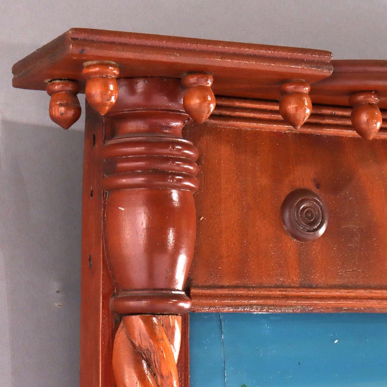 Antique Federal Mahogany Mirror With Eglomise Panel C1820