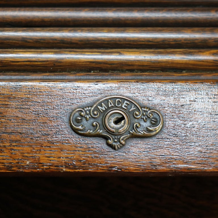 Antique Arts & Crafts Oak Raised Panel S-Roll Top Desk with Full Interior C1900