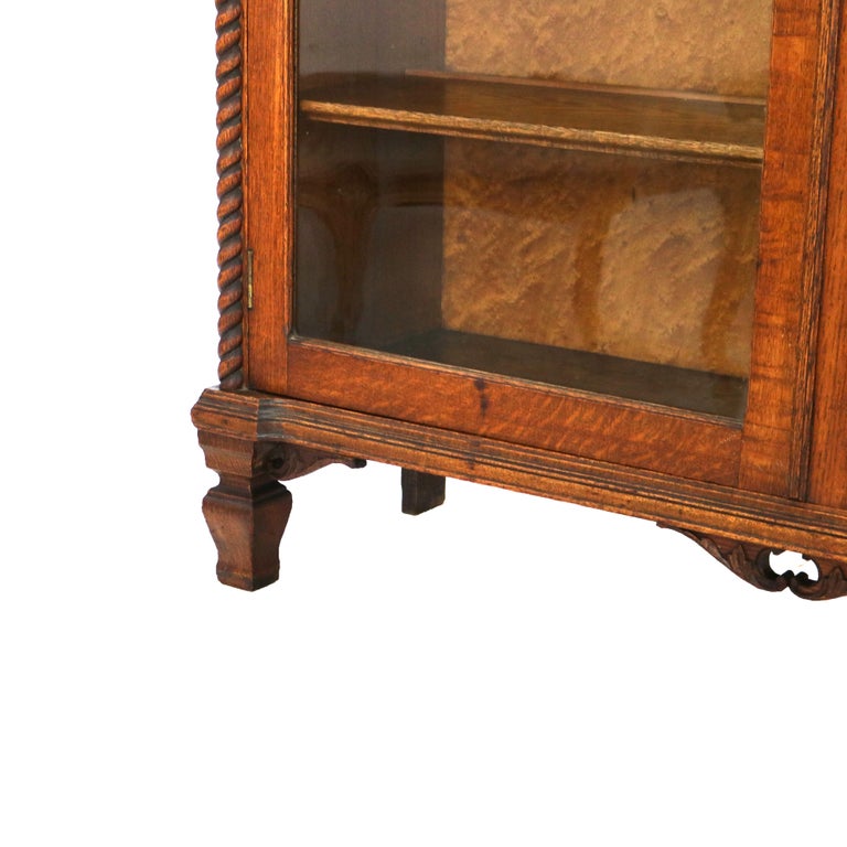 Oversized Antique RJ Horner Carved Oak Two Door Bookcase C1920