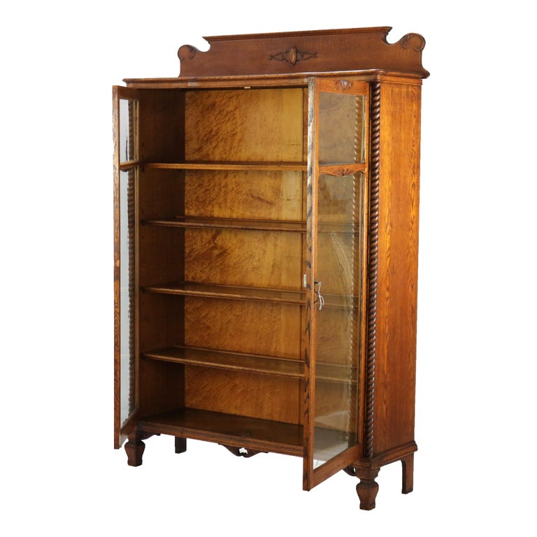 Oversized Antique RJ Horner Carved Oak Two Door Bookcase C1920