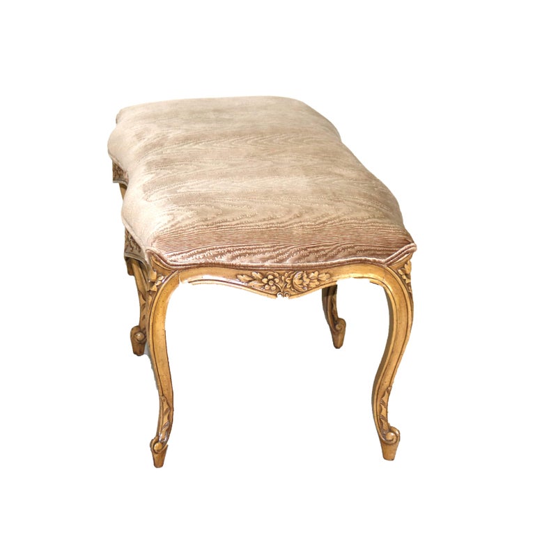Vintage French Louis XV Style Floral Carved in Relief Maple Long Bench C1940
