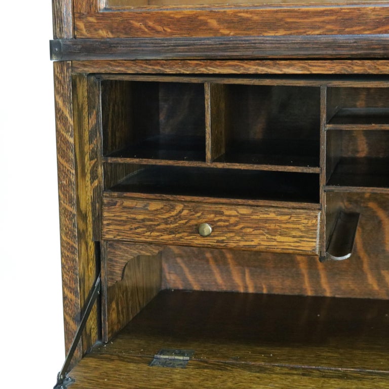 Globe Wernicke Mission Oak Barrister Bookcase Secretary with Leaded Glass c1920
