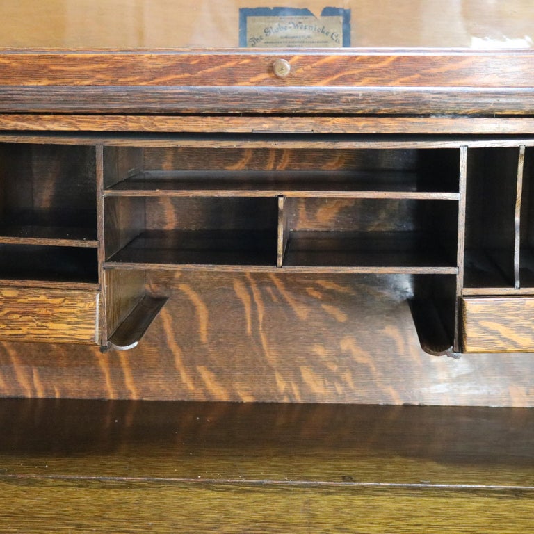 Globe Wernicke Mission Oak Barrister Bookcase Secretary with Leaded Glass c1920