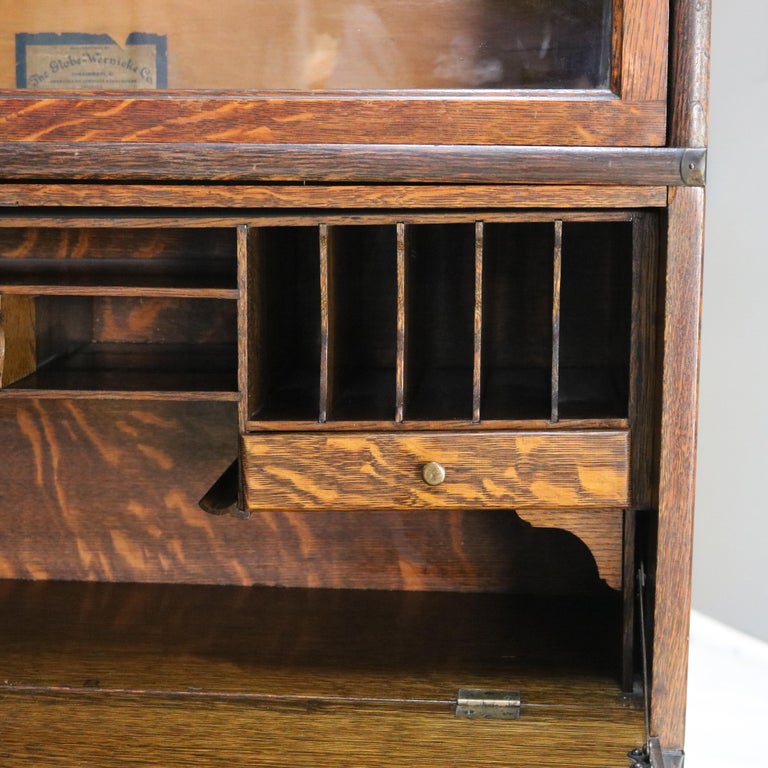 Globe Wernicke Mission Oak Barrister Bookcase Secretary with Leaded Glass c1920