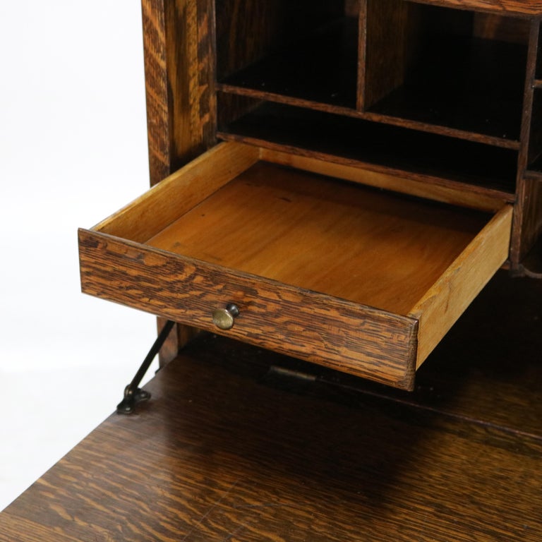 Globe Wernicke Mission Oak Barrister Bookcase Secretary with Leaded Glass c1920