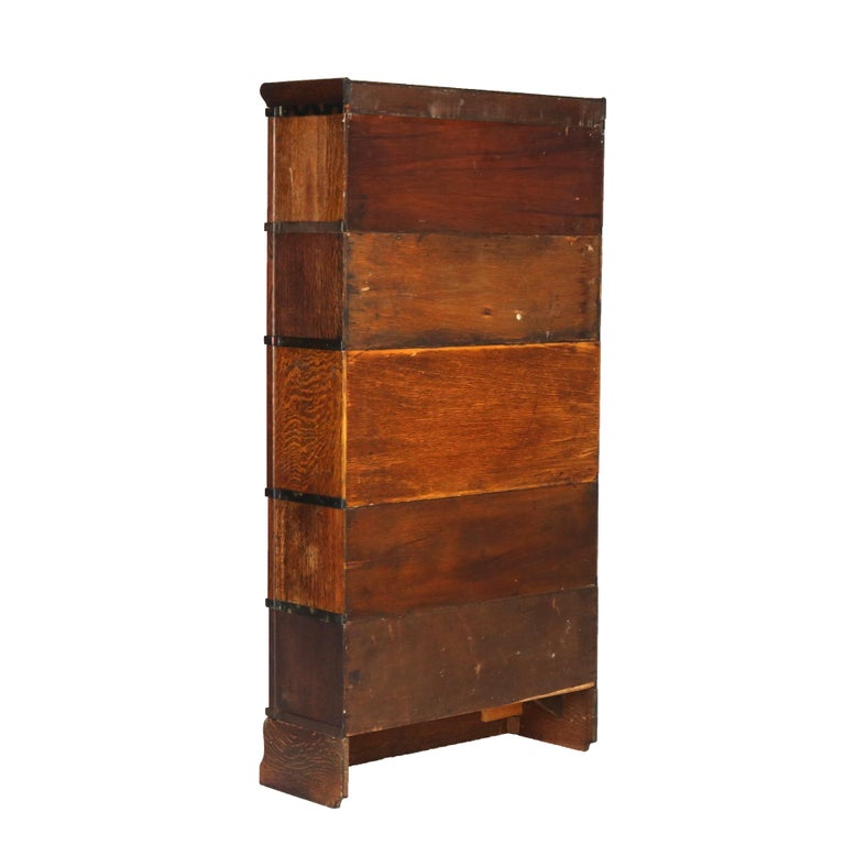 Globe Wernicke Mission Oak Barrister Bookcase Secretary with Leaded Glass c1920