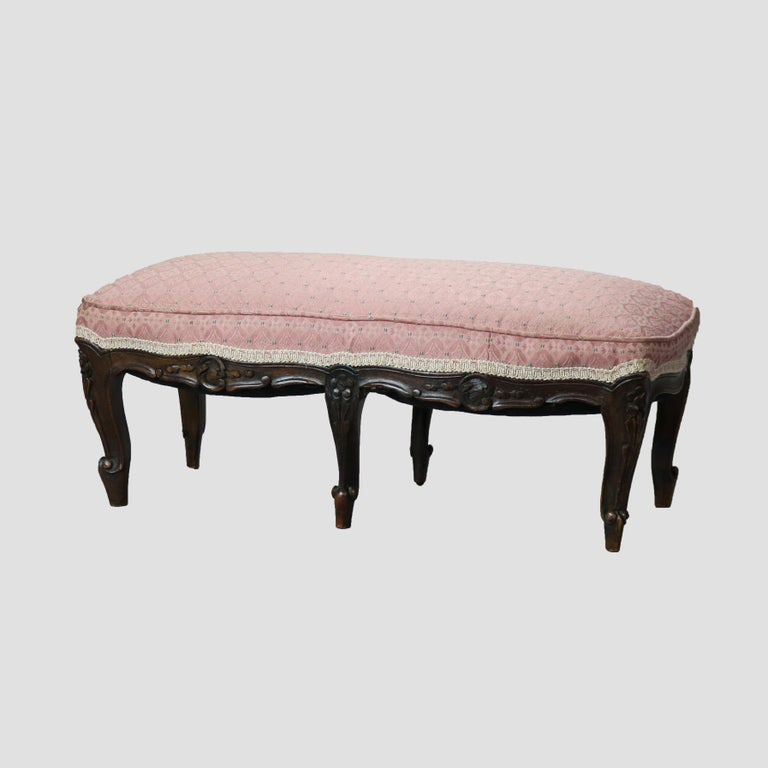 Antique French Louis XV Carved Walnut & Upholstered Stool 19thC