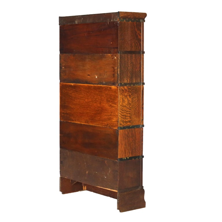 Globe Wernicke Mission Oak Barrister Bookcase Secretary with Leaded Glass c1920