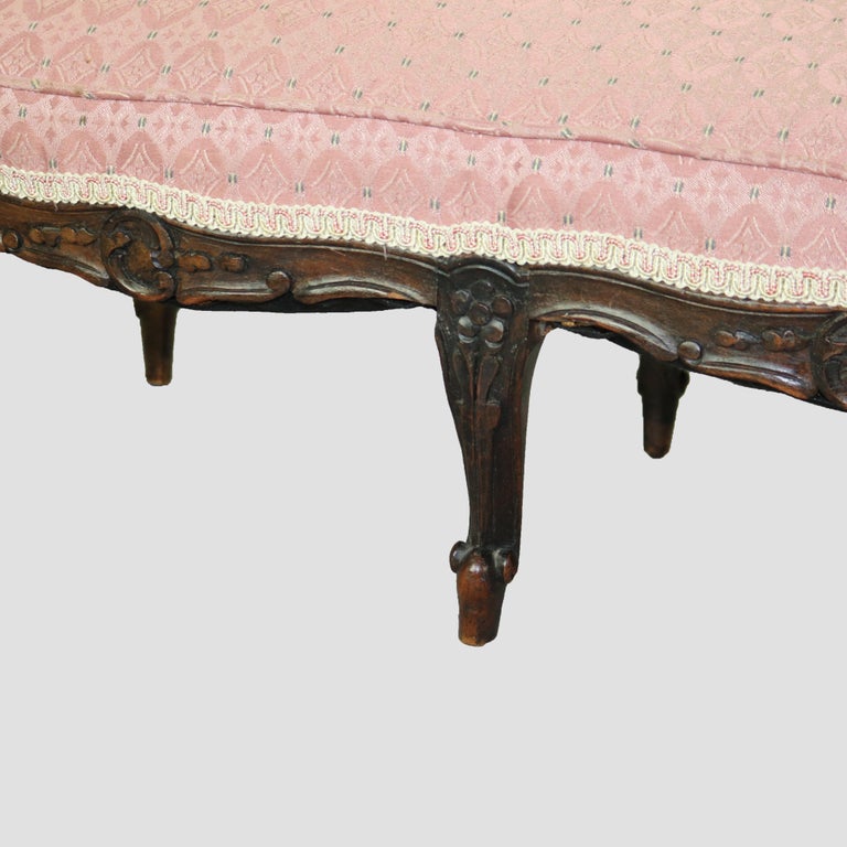 Antique French Louis XV Carved Walnut & Upholstered Stool 19thC