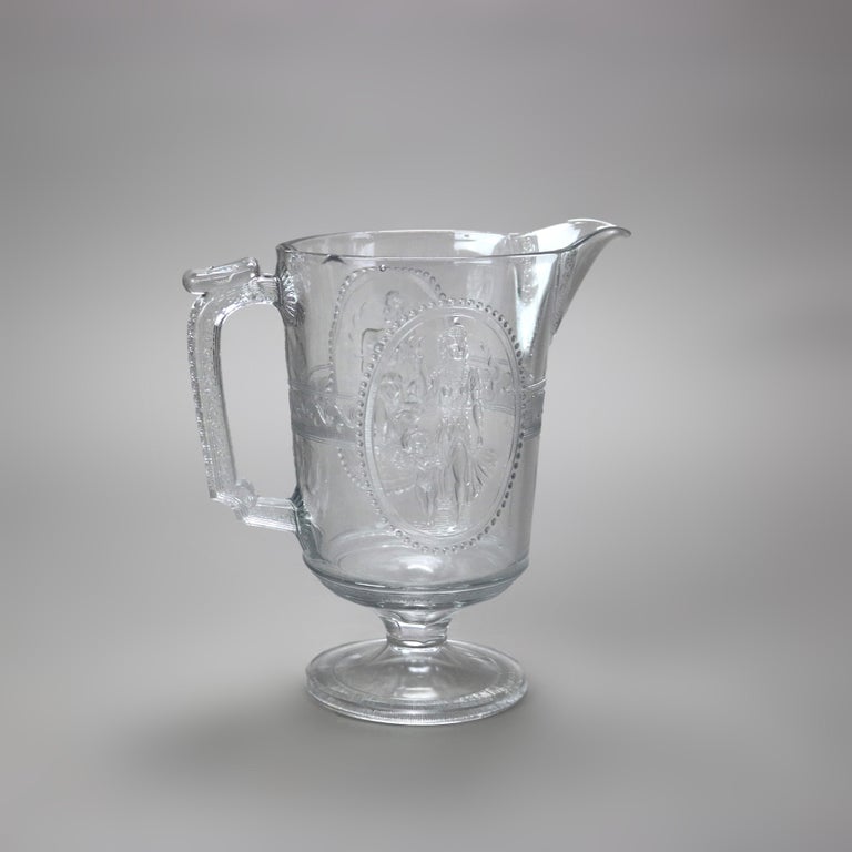 Four Antique Pressed Glass Water Pitchers 19thC