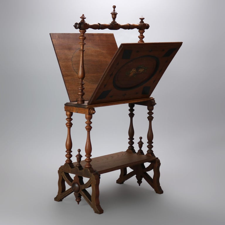 Antique Victorian Carved, Ebonized and Gilt Walnut Magazine Stand C1890