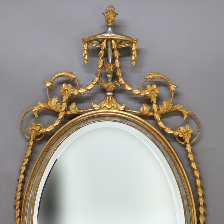Antique Oversized French Giltwood Wall Mirror with Silver Embellishments