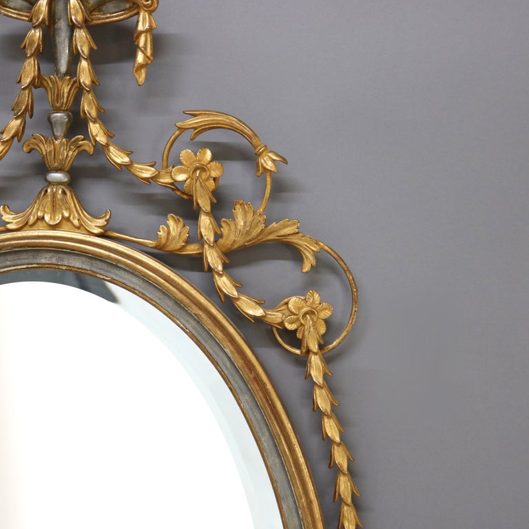 Antique Oversized French Giltwood Wall Mirror with Silver Embellishments