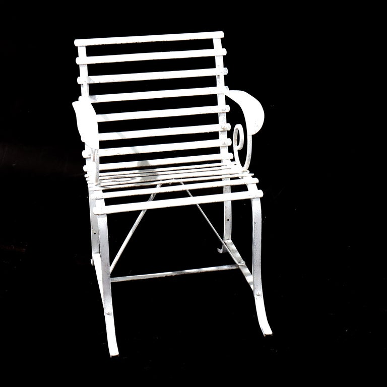 Four Antique Arts & Crafts Painted Wrought Iron Garden Patio Chairs c1920