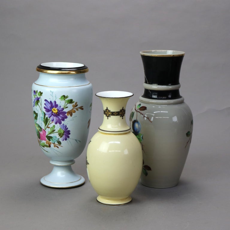 Three Antique Floral Hand Painted & Gilt Vases C1890
