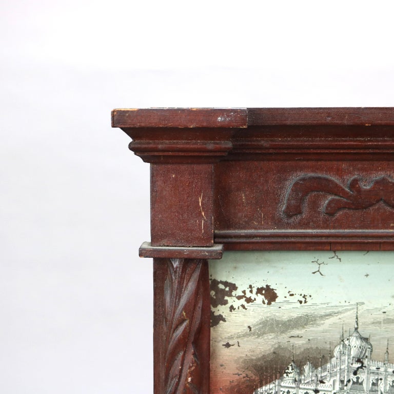 Antique Federal Mirror with Hand Painted Eglomise Panel with Palace Scene C1850
