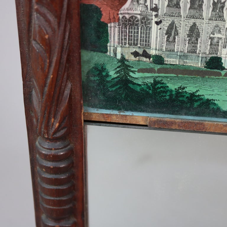 Antique Federal Mirror with Hand Painted Eglomise Panel with Palace Scene C1850