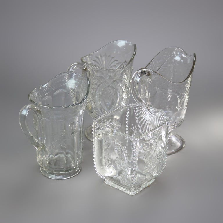 Four Antique Pressed Glass Water Pitchers 19thC