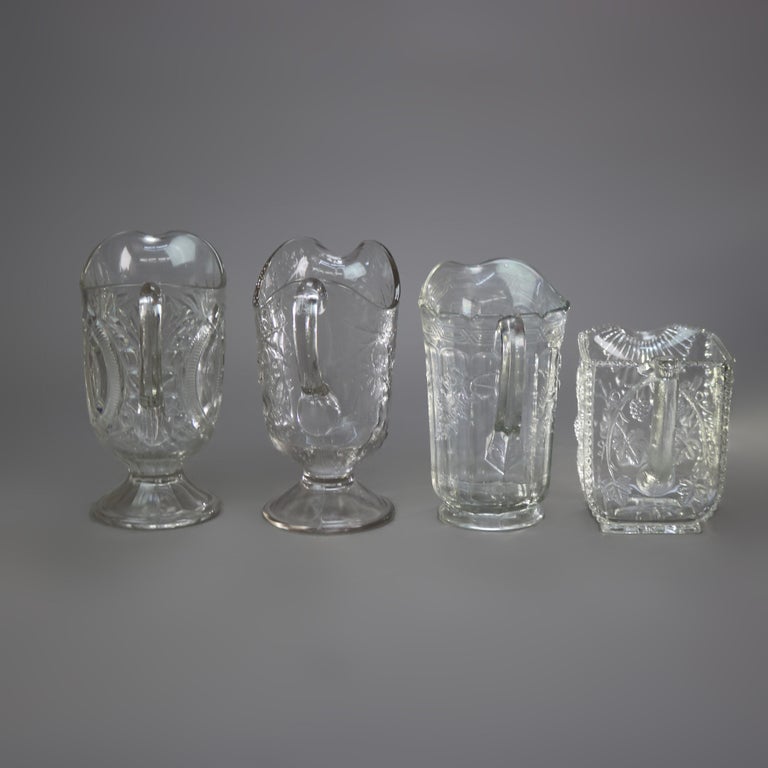 Four Antique Pressed Glass Water Pitchers 19thC