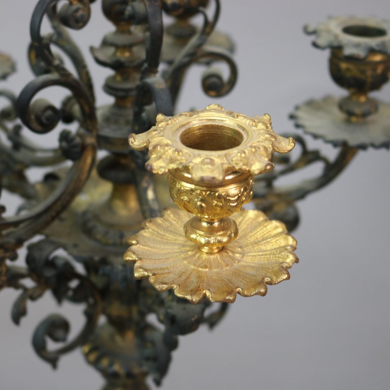Antique Figural Bronze & Gilt Finish Six-Candle Wind God Candelabras C1890