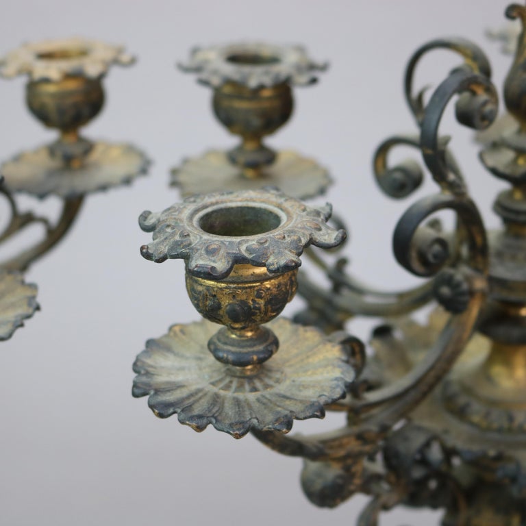 Antique Figural Bronze & Gilt Finish Six-Candle Wind God Candelabras C1890