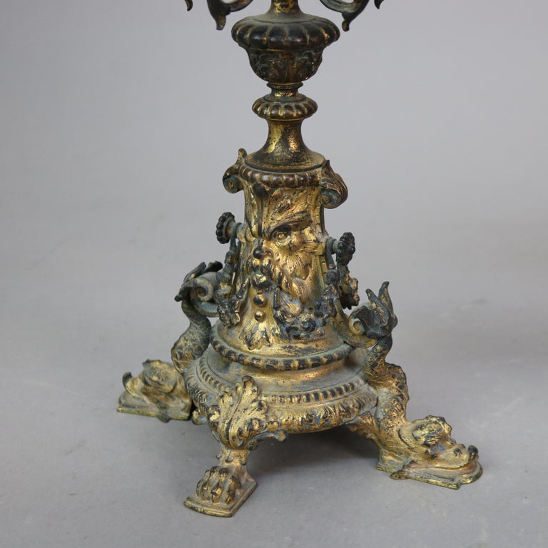Antique Figural Bronze & Gilt Finish Six-Candle Wind God Candelabras C1890