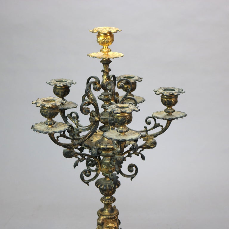 Antique Figural Bronze & Gilt Finish Six-Candle Wind God Candelabras C1890