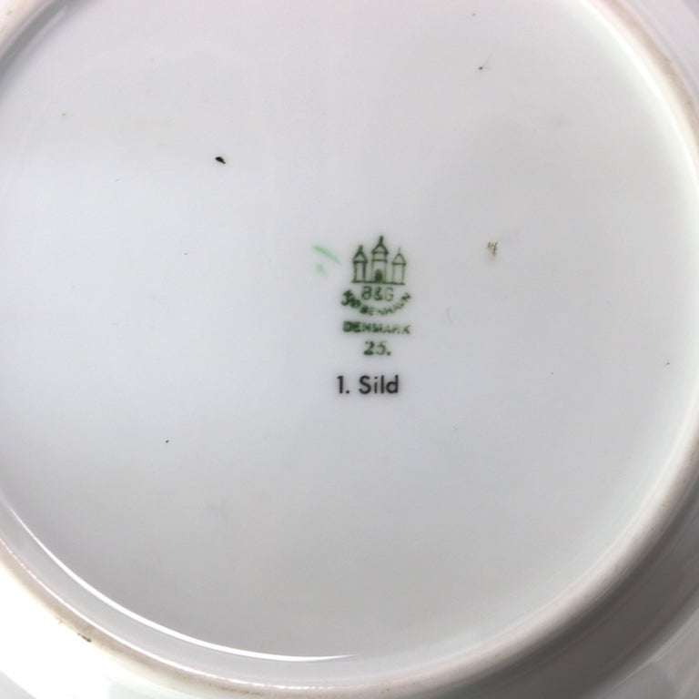 Six Pieces Antique Bing & Grondahl Porcelain Plates with Fish Pattern C1920