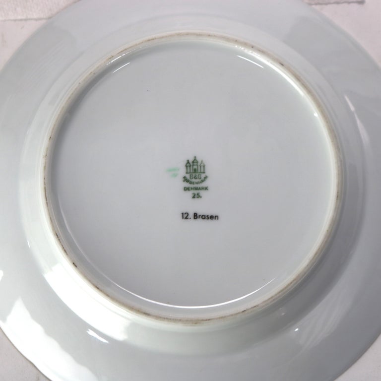 Six Pieces Antique Bing & Grondahl Porcelain Plates with Fish Pattern C1920