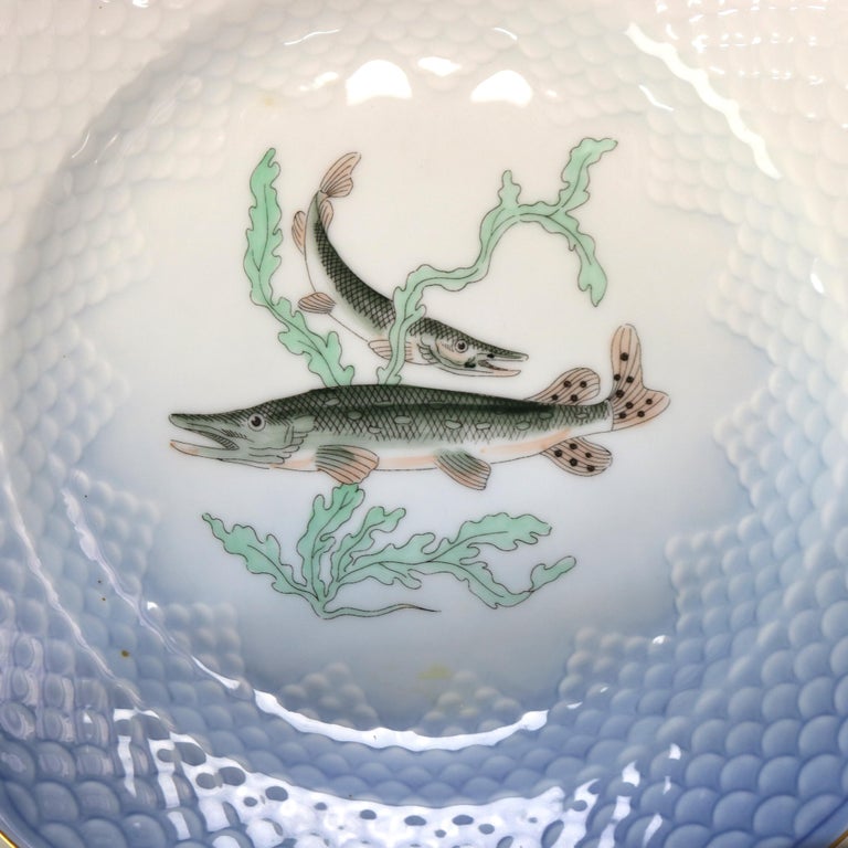 Six Pieces Antique Bing & Grondahl Porcelain Plates with Fish Pattern C1920