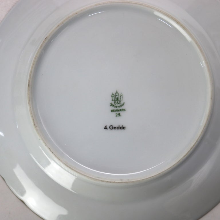 Six Pieces Antique Bing & Grondahl Porcelain Plates with Fish Pattern C1920