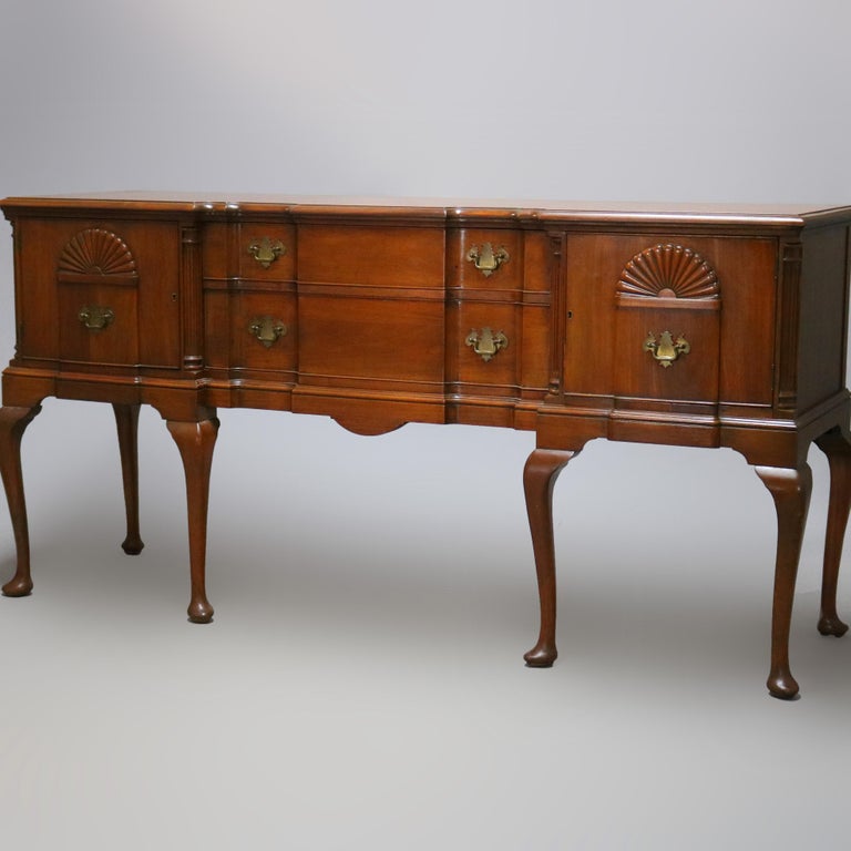 Queen Anne Style Mahogany Block Front & Shell Carved Sideboard C1930