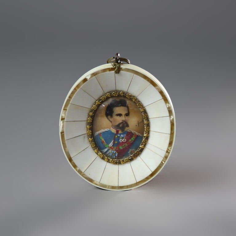 Antique Miniature Portrait of Konig Ludwig II with Mother of Pearl Frame 19thC