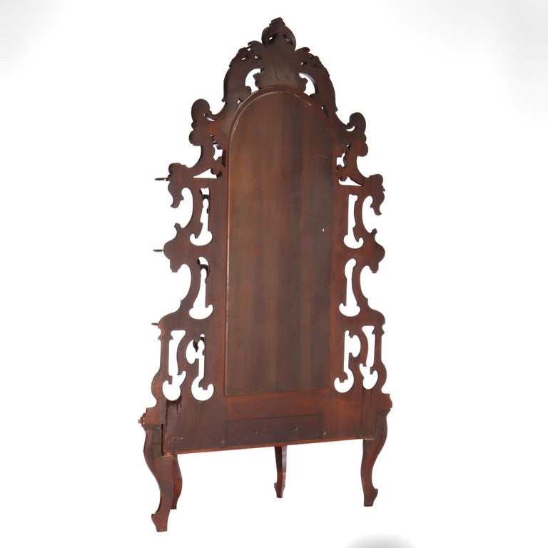 Antique Rococo Revival Carved Walnut Rouge Marble Top Pier Mirror c1890