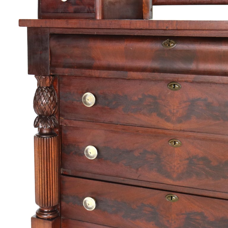 Antique Empire Neoclassical Carved Flame Mahogany Claw Foot Dresser C1890